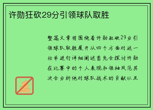 许勋狂砍29分引领球队取胜